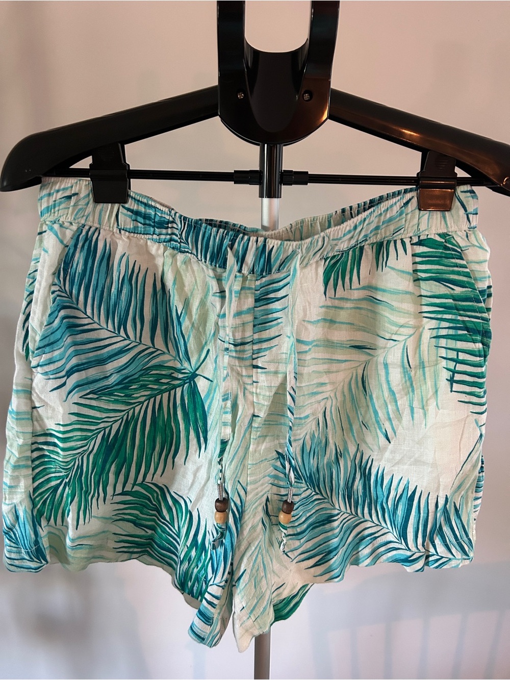 Tahari Teal and Green Tropical Drawstring Shorts